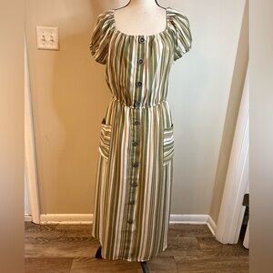 Naïf neutral striped boho chic long dress pockets SZ SM